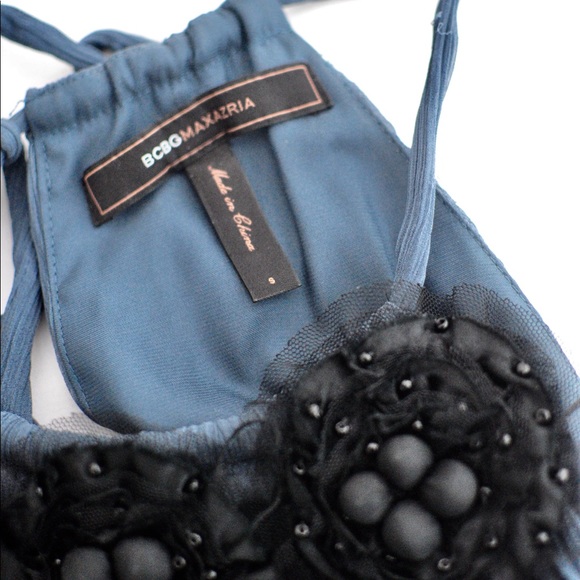 BCBGMaxAzria Slate Blue Silk Dress with Flowers - Picture 4 of 4